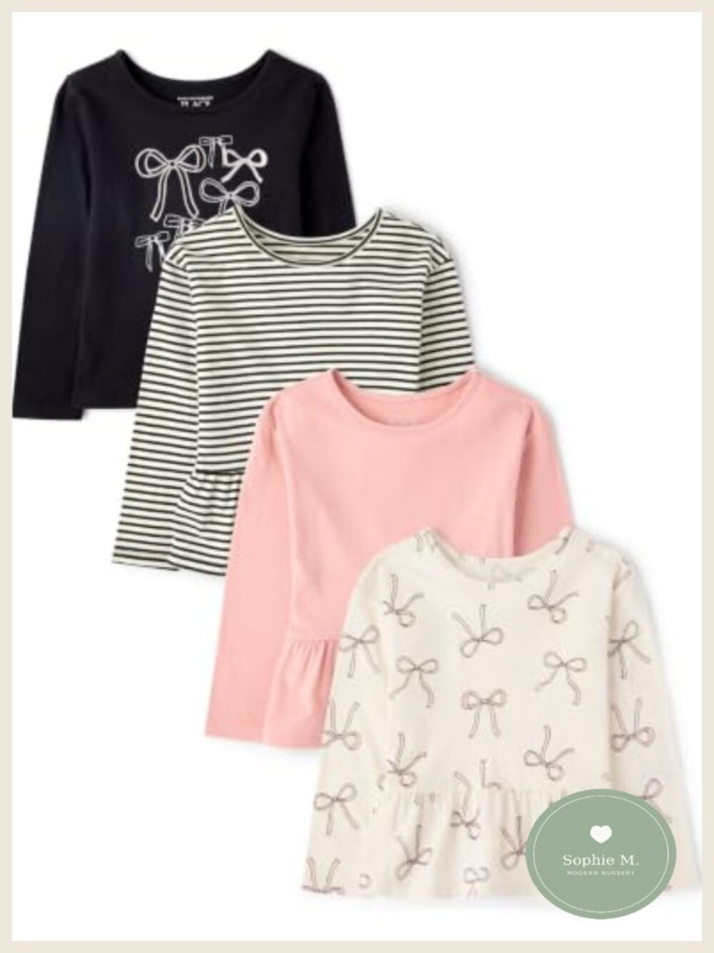 Girls Toddler 4-Pack Long Sleeve Peplum Tops Crew Neck Cotton Blend